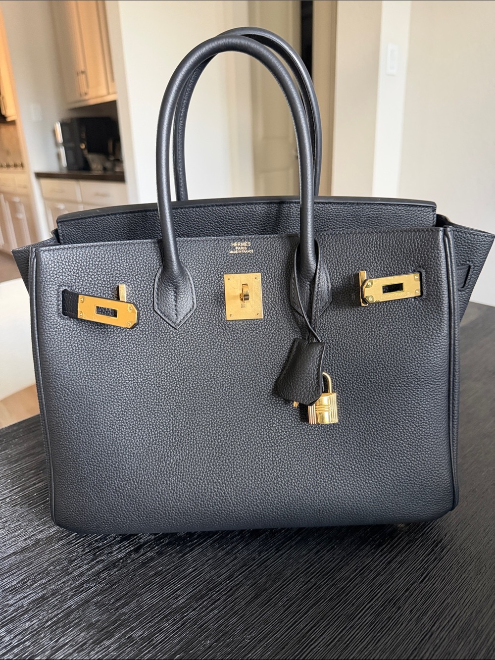 GREAT Condition Birkin Style Black Togo Leather Tote with Gold Hardware size 30